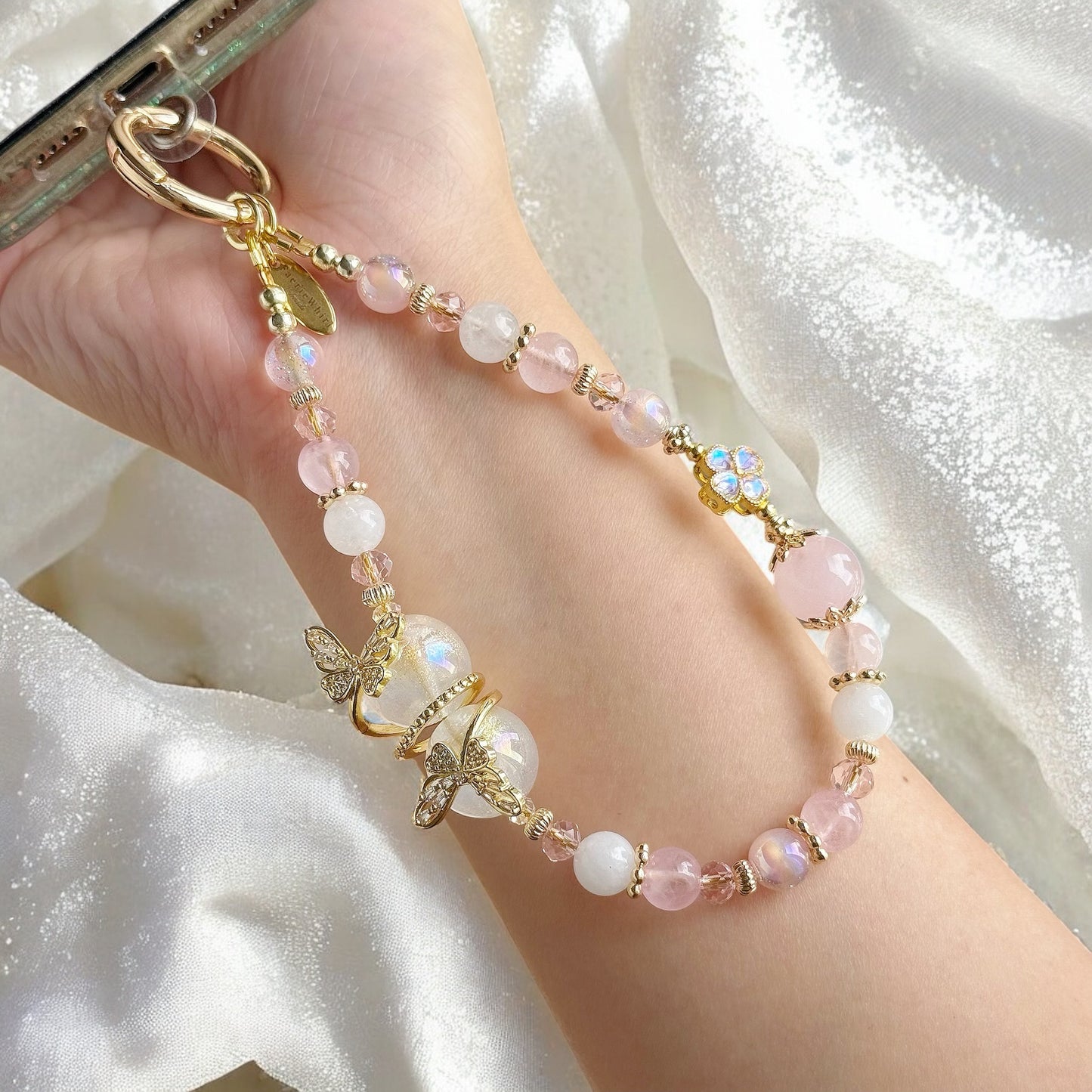 Twinkle Wing in Rose Quartz & White Jade
