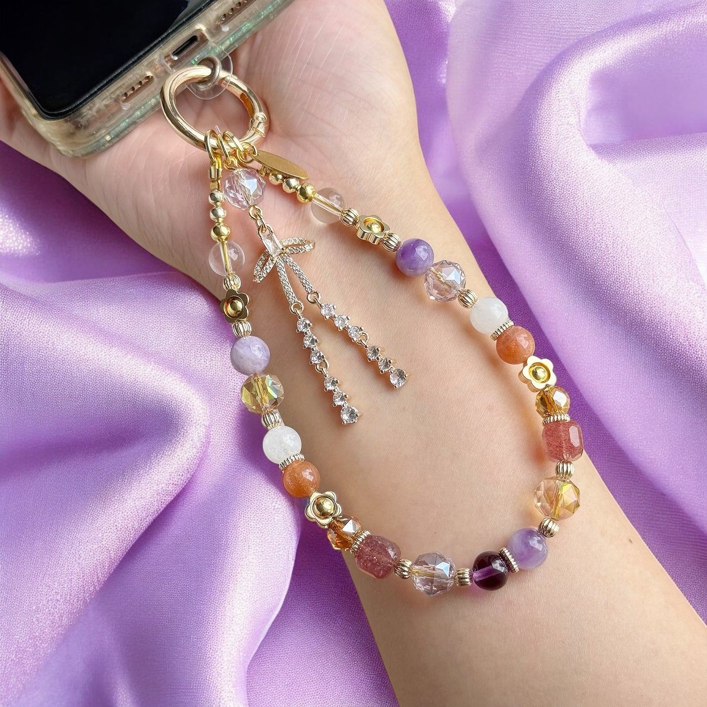 NOELLE in Golden Sunstone, White Jade, Amethyst, Strawberry Quartz, Clear Quartz