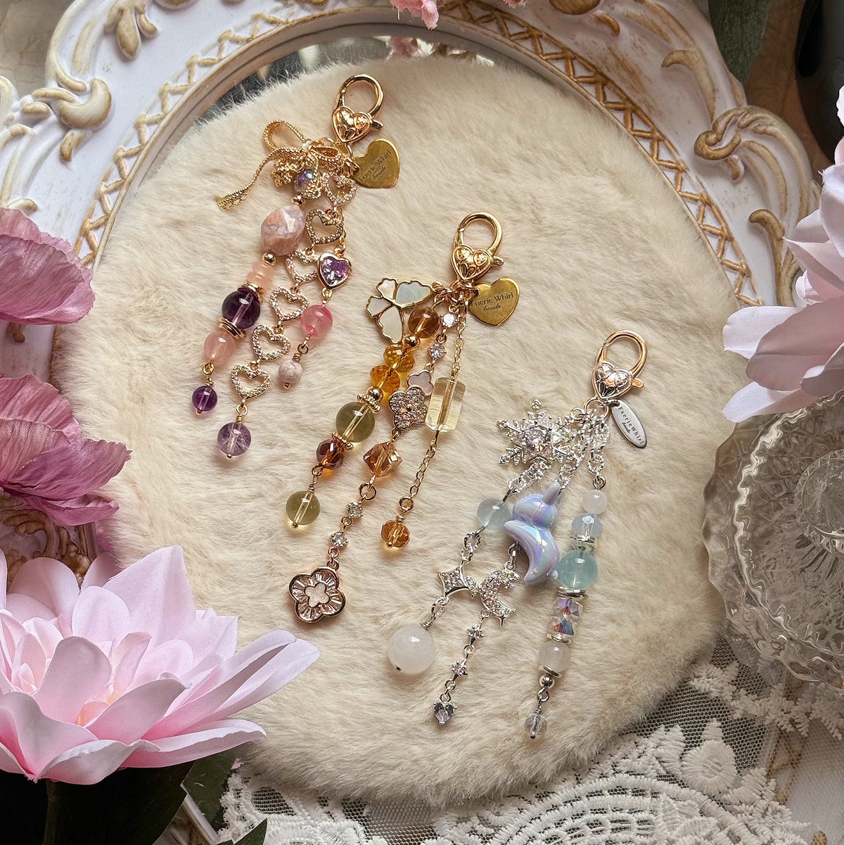 WINTER RABBIT Dangle in Aquamarine & White Jade