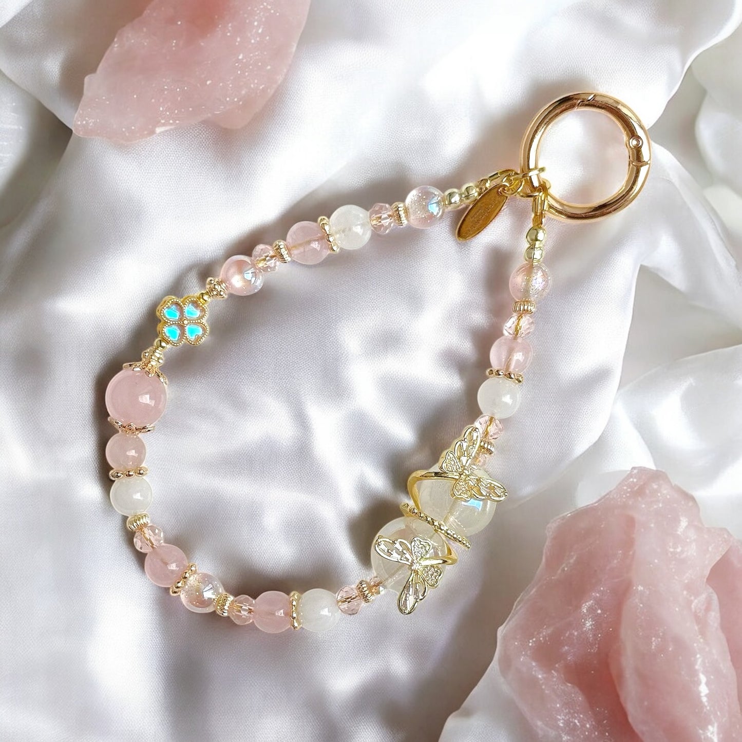 Twinkle Wing in Rose Quartz & White Jade
