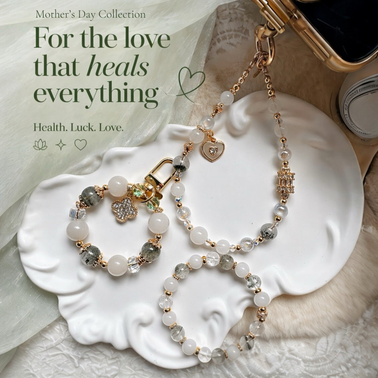 GRACEFUL in Green Phantom Quartz & White Jade