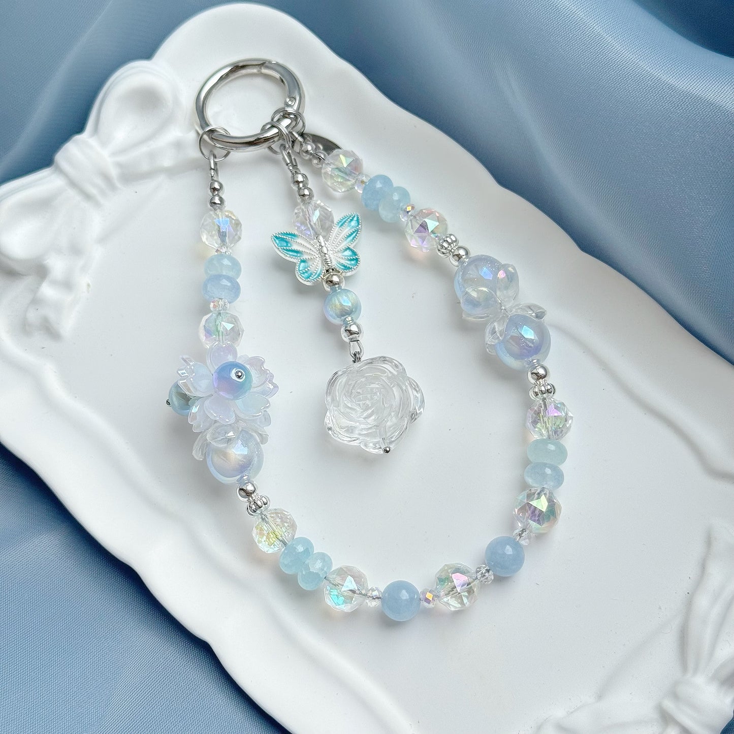 Blue Blossom in Aquamarine & Clear Quartz