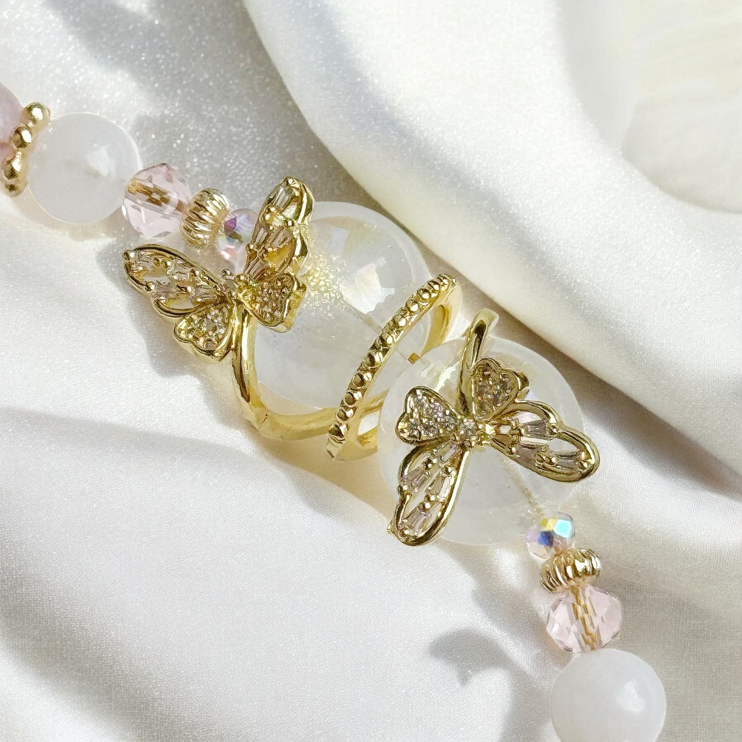 Twinkle Wing in Rose Quartz & White Jade