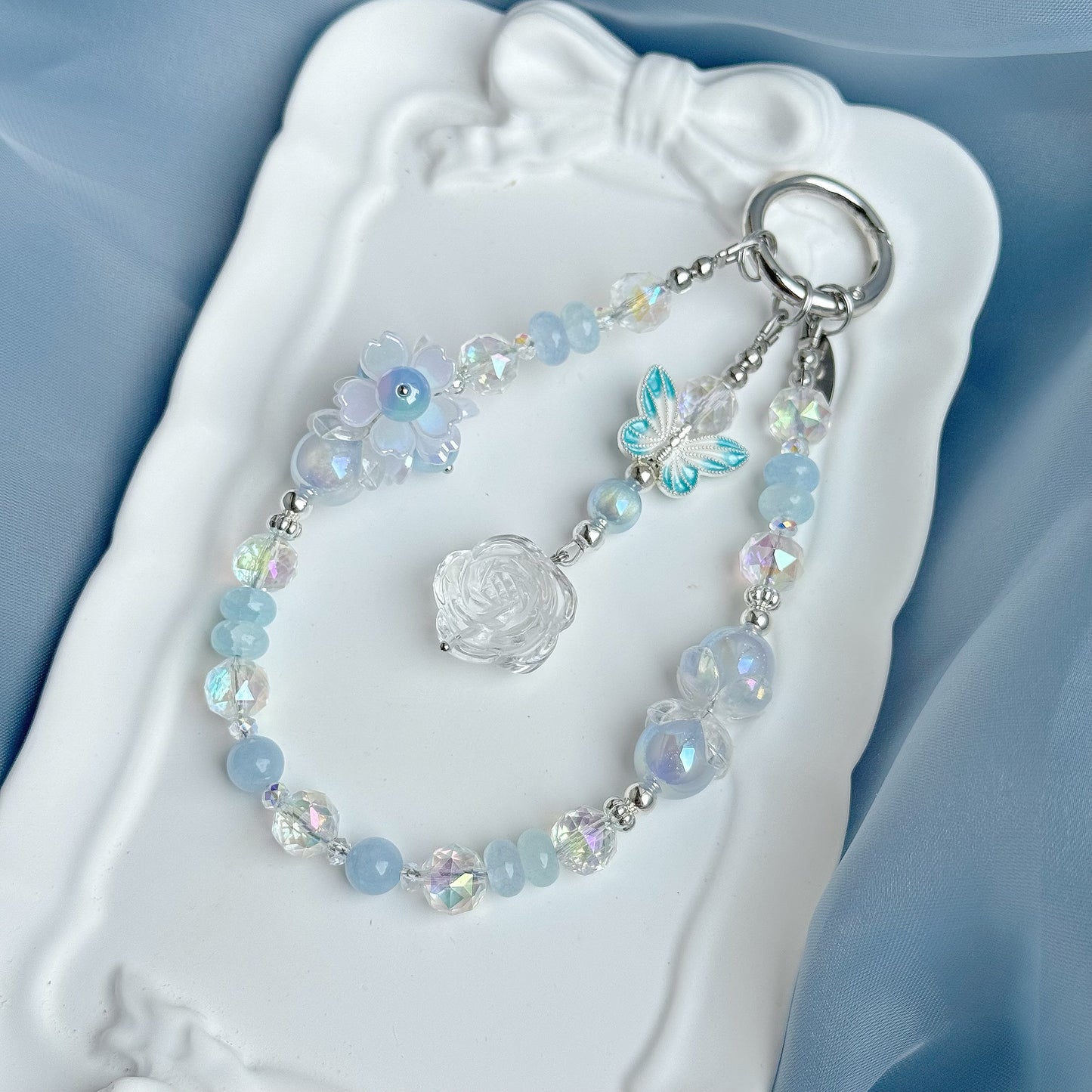 Blue Blossom in Aquamarine & Clear Quartz