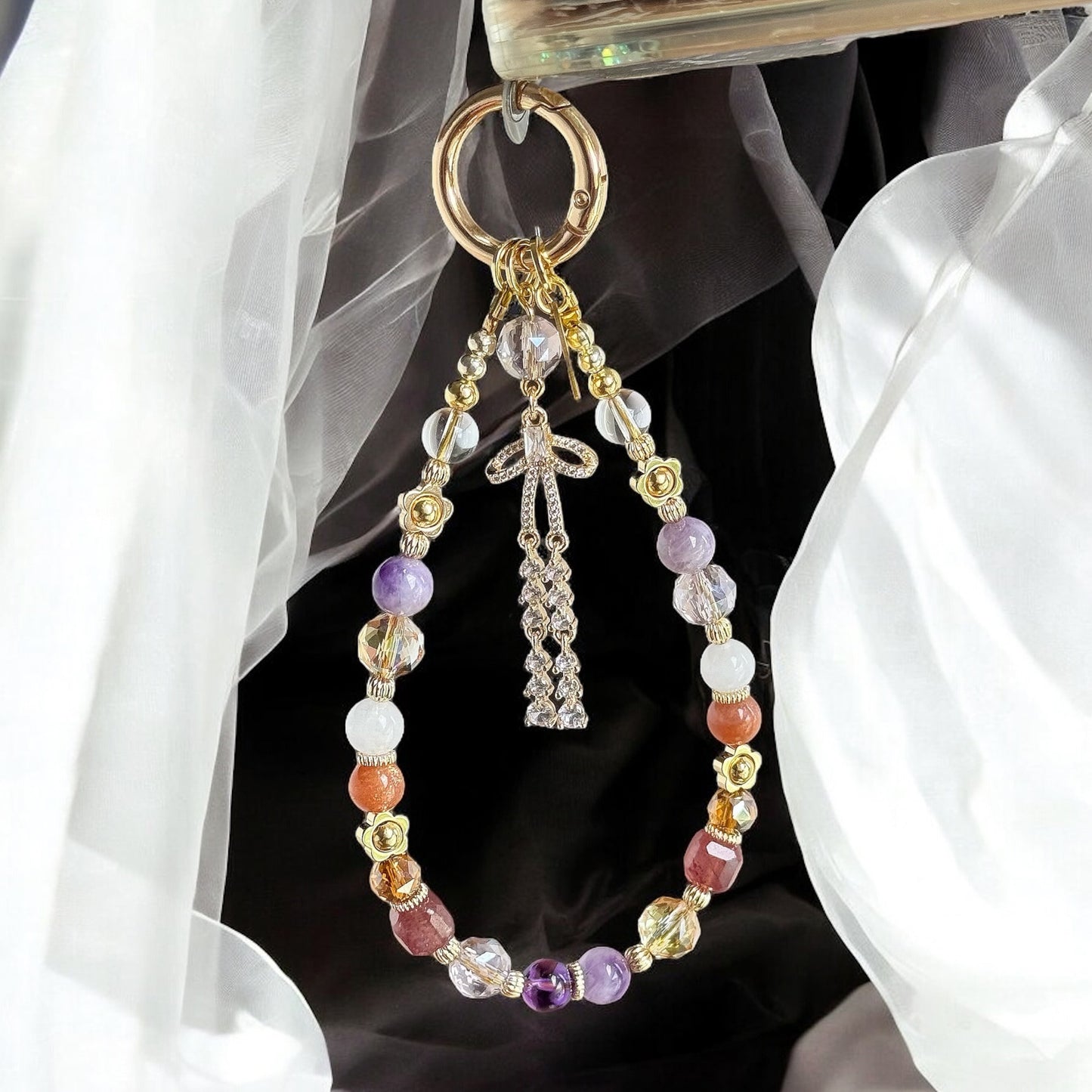 NOELLE in Golden Sunstone, White Jade, Amethyst, Strawberry Quartz, Clear Quartz