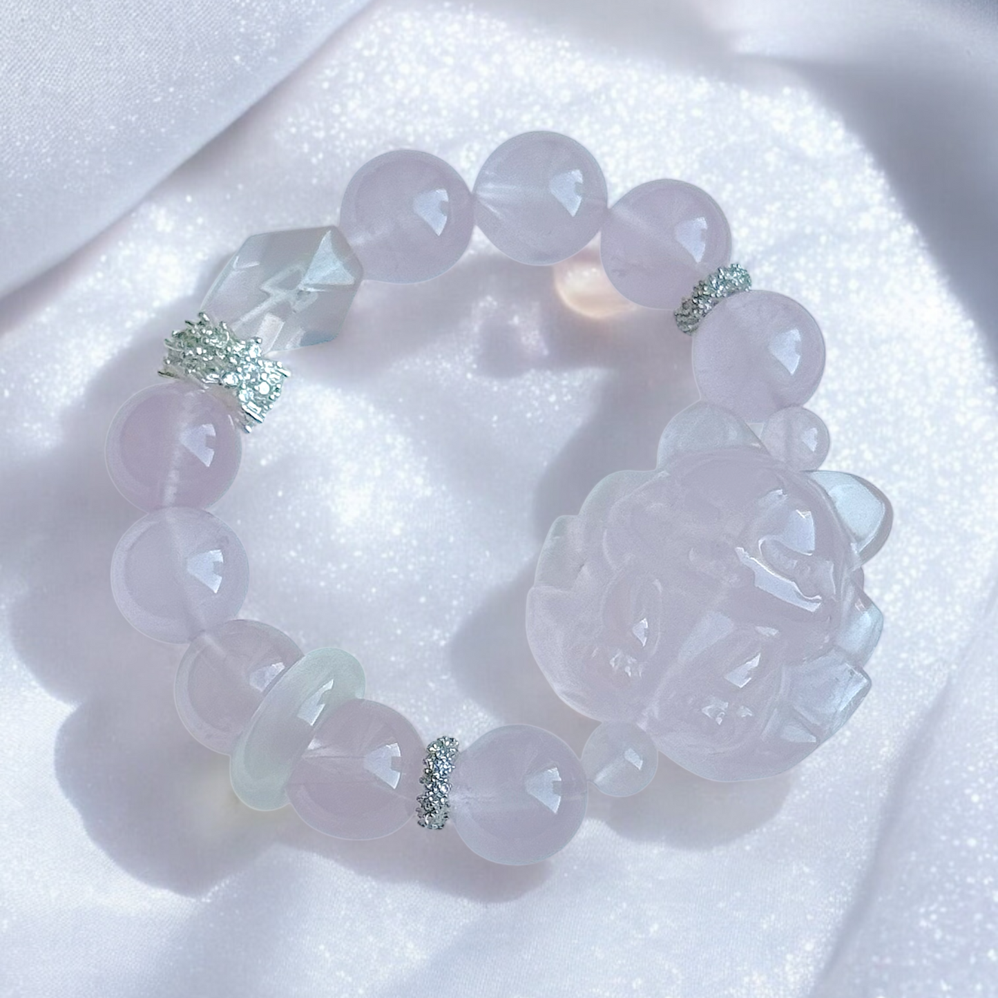 Tails of Love in Rose Quartz & White Agate 平安环扣 [WS: 15CM)