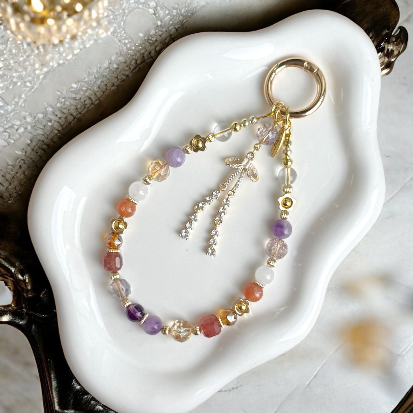 NOELLE in Golden Sunstone, White Jade, Amethyst, Strawberry Quartz, Clear Quartz