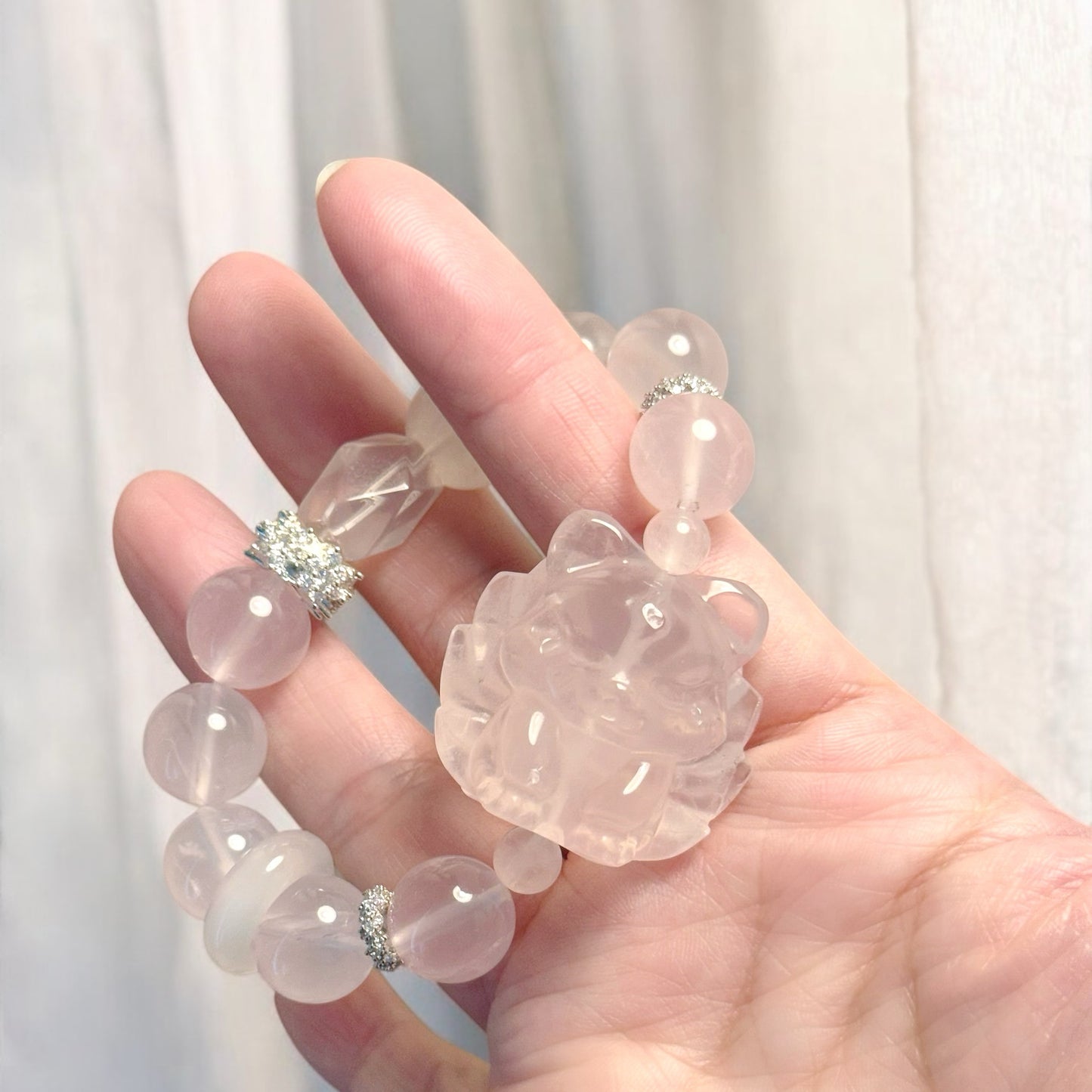 Tails of Love in Rose Quartz & White Agate 平安环扣 [WS: 15CM)