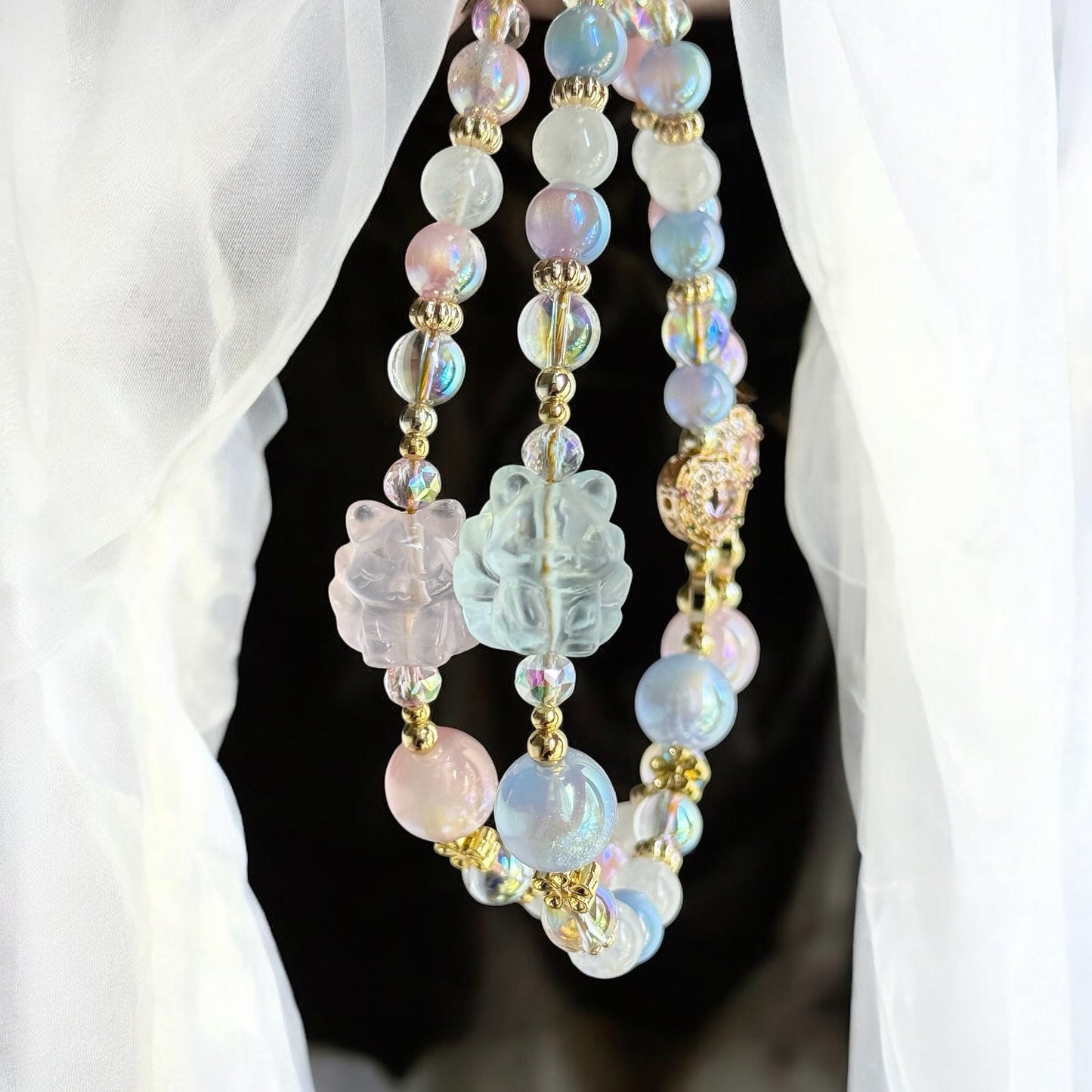 Nixi NTF 九尾狐 in Moonstone & Rose Quartz or Aquamarine