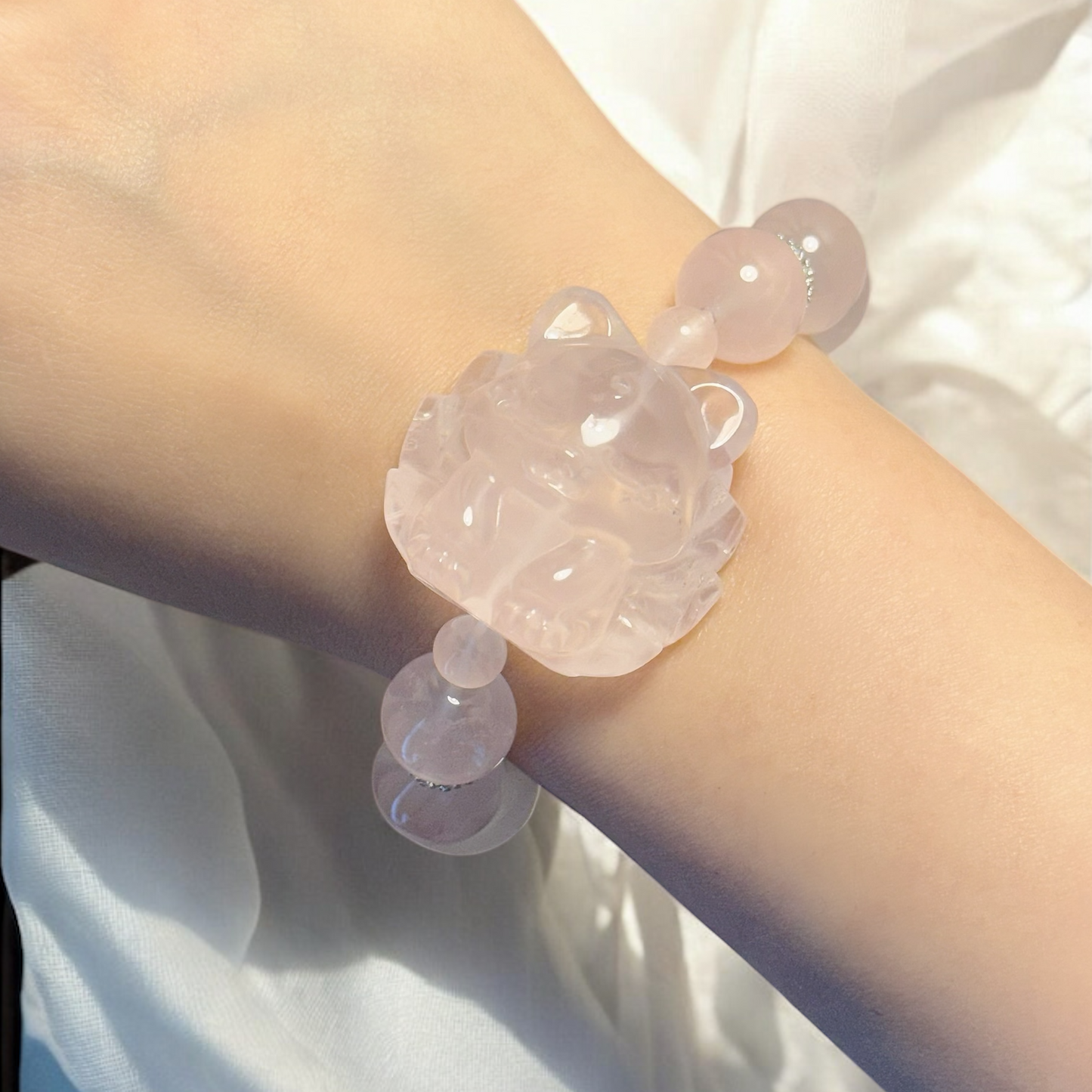 Tails of Love in Rose Quartz & White Agate 平安环扣 [WS: 15CM)