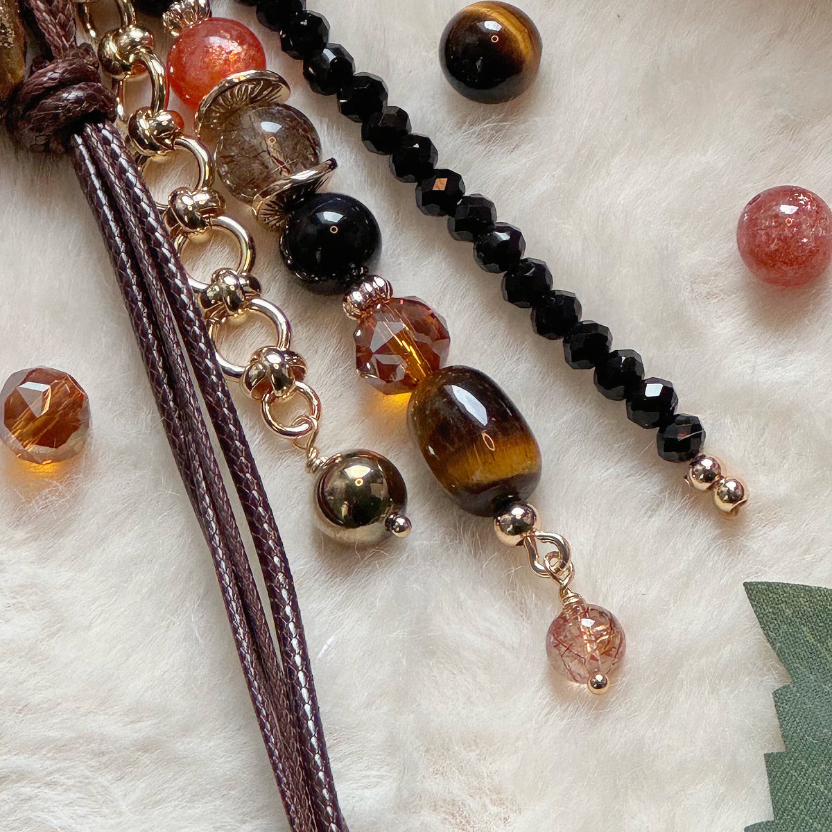GOLDEN HOUR in Yellow / Blue Tiger's Eye, Golden Sunstone, Black-Gold Super Seven, Pyrite