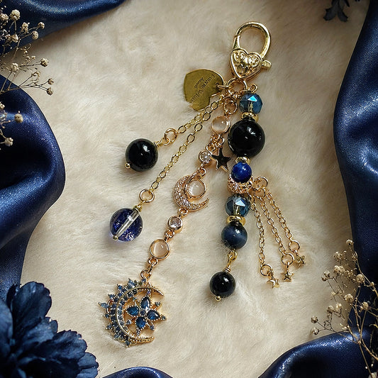 MYSTIC MOON Dangle in Black Tourmaline, Blue Tiger’s Eye & Lapis Lazuli