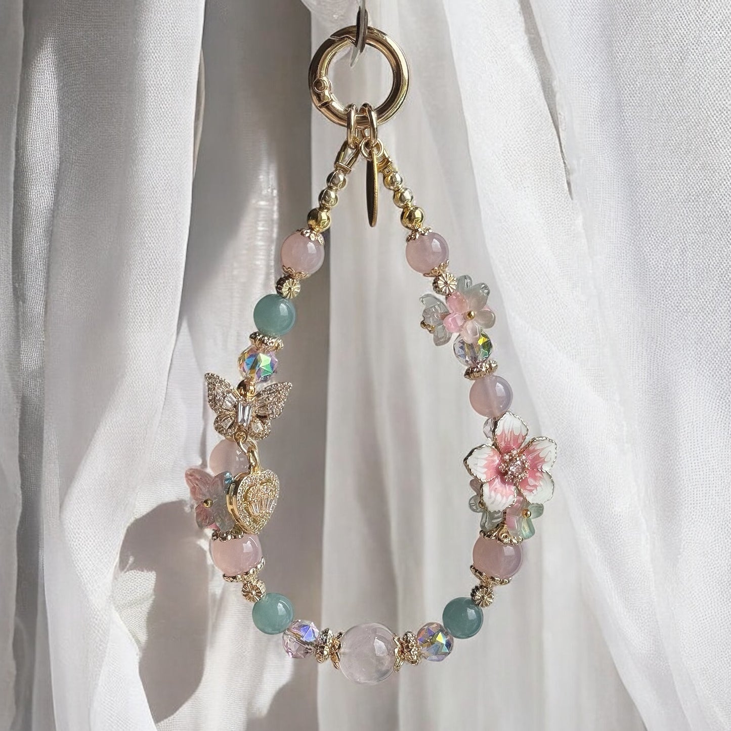 [Mini:13cm] Dahlia Floral in Rose Quartz & Blue-Green Chalcedony