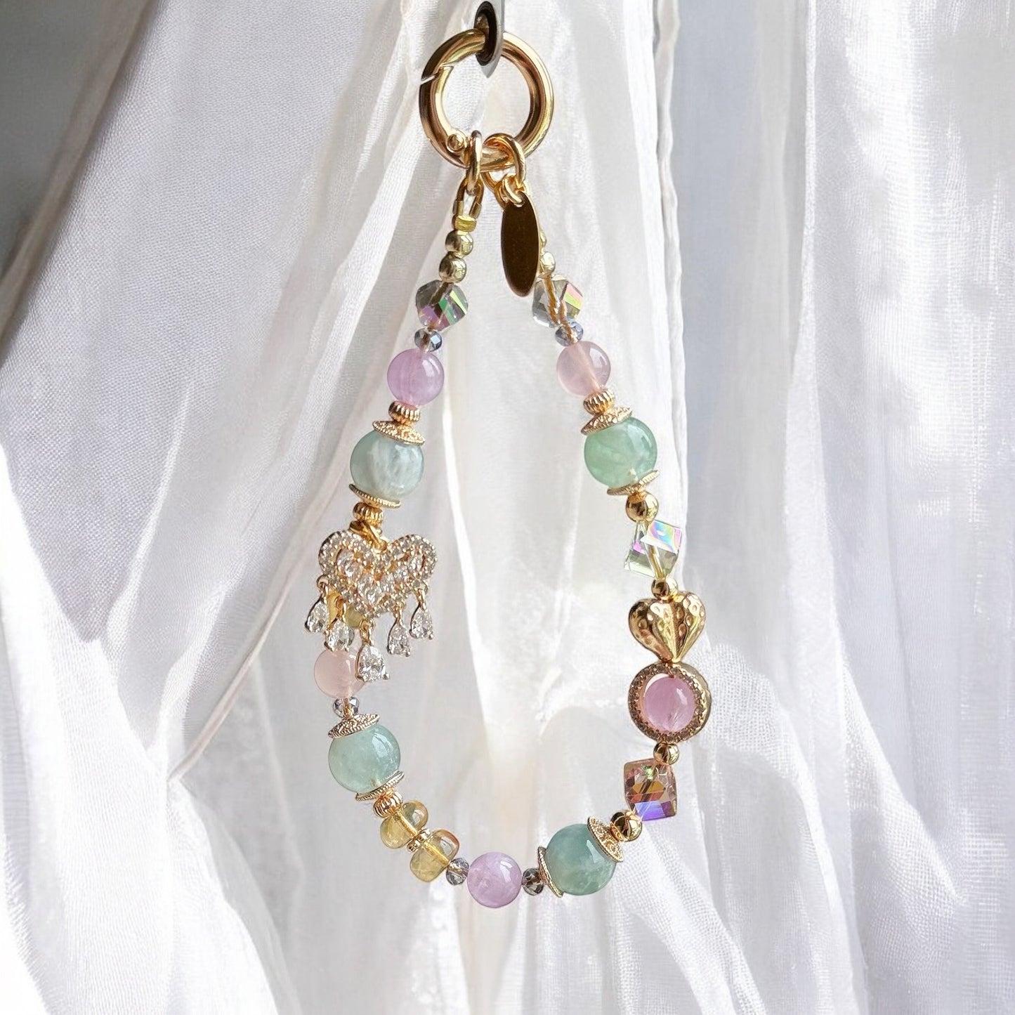 [Mini: 12.5cm] Wildberry Heart in Green Feather Fluorite, Kunzite, Citrine & Rose Quartz