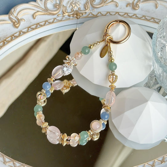 Elodie in Jelly Rose Quartz, Blue Aventurine, Blue-Green Aventurine & Flower Agate