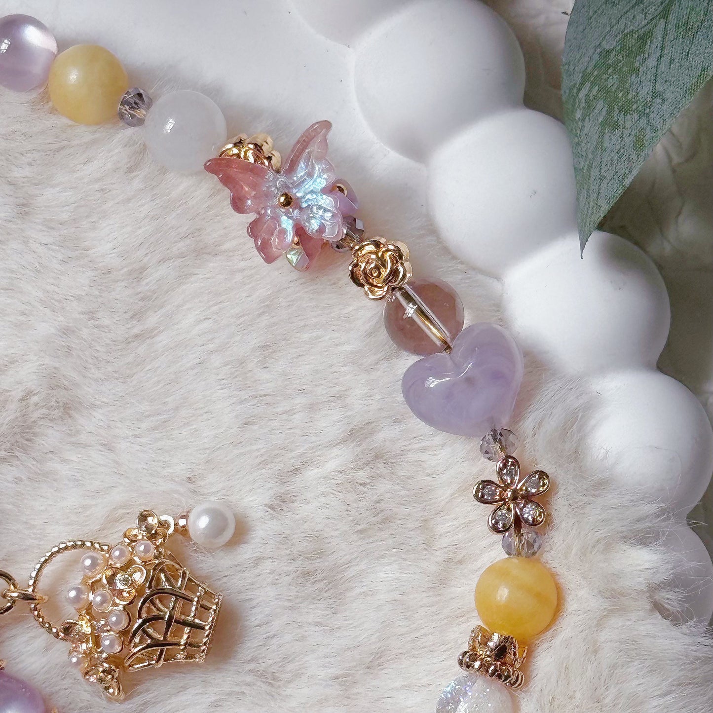 [Mini:13cm] FAERIE'S BASKET in Kunzite, Yellow Calcite, White Jade & Lavender Amethyst