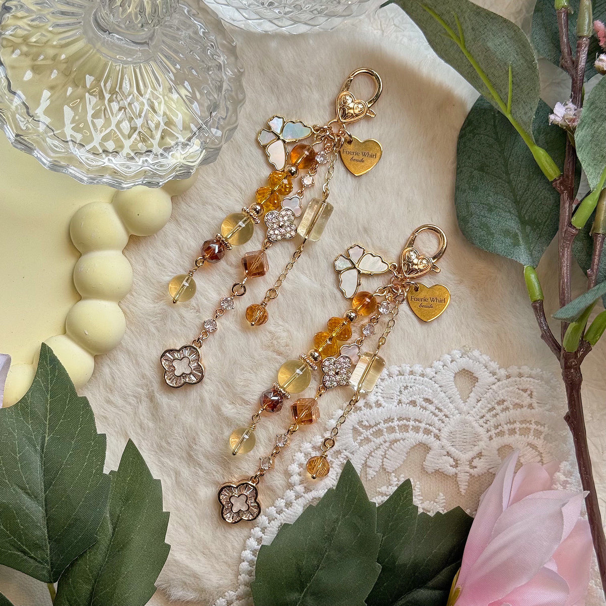 CITRINE GARDEN Dangle in Citrine & Mother of Pearl Butterfly