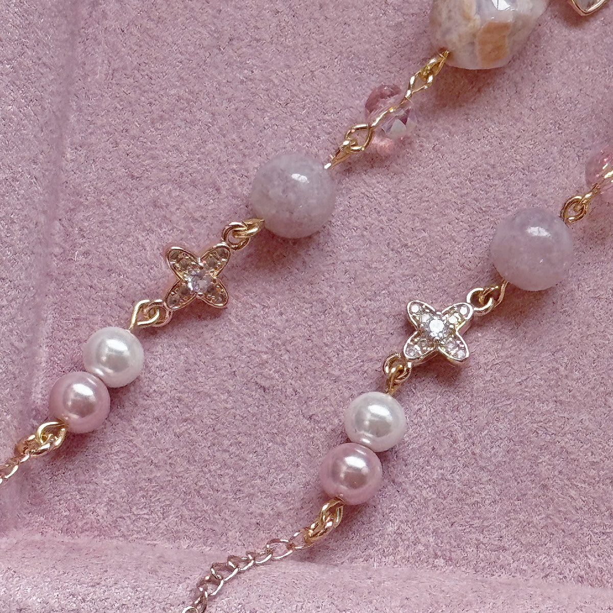 ROSIE Chain Bracelet in Flower Agate, Pink Lepidolite & Freshwater Pearl