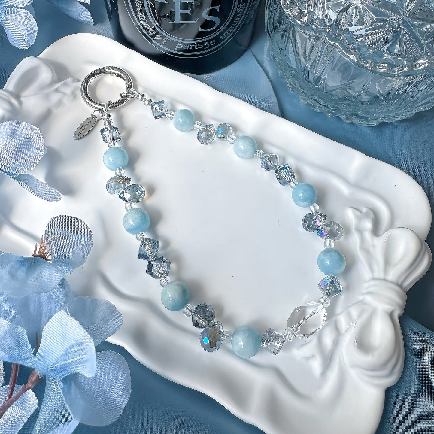 Blue Serenity in Aquamarine, Faceted Clear Quartz