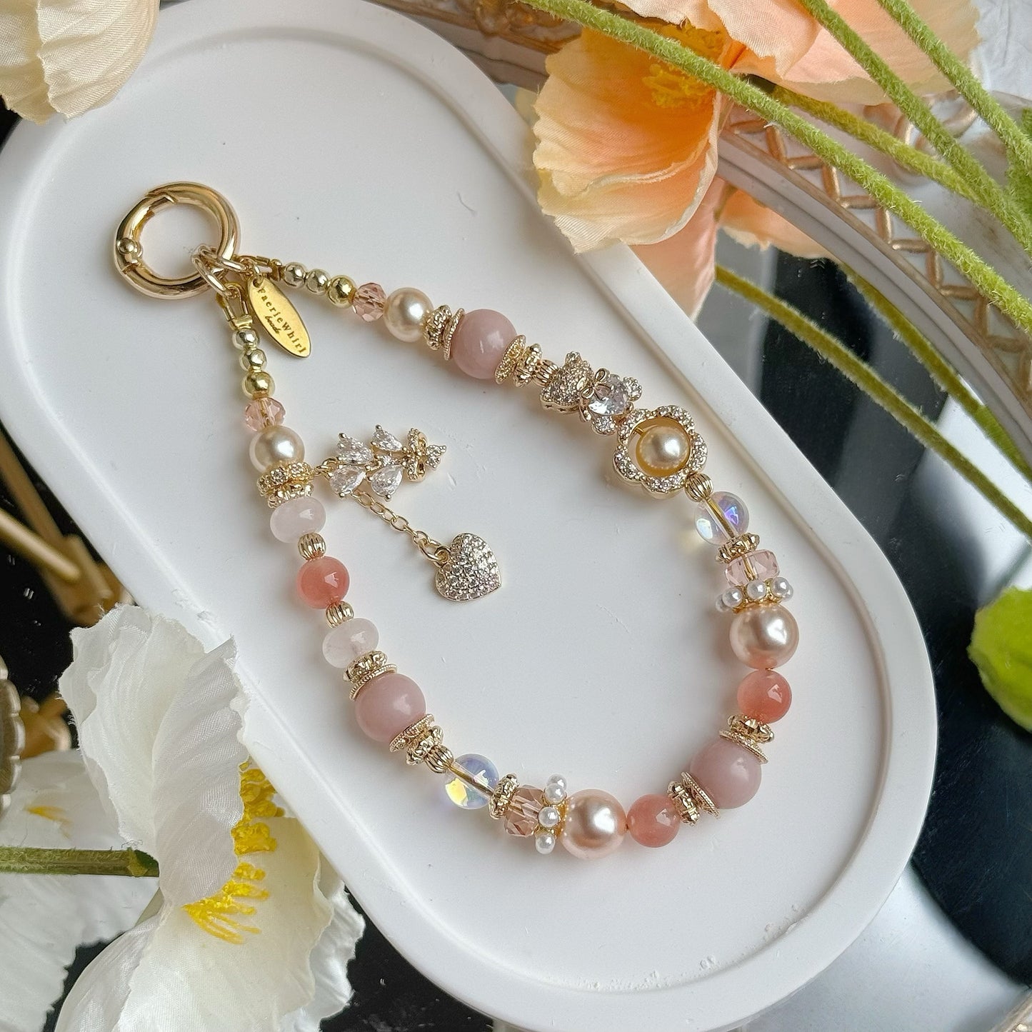 [Mini: 13cm] BLUSH BEARIE in Pink Opal, Yan Yuan Agate & Rose Quartz