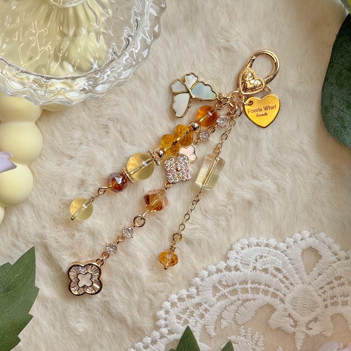 CITRINE GARDEN Dangle in Citrine & Mother of Pearl Butterfly