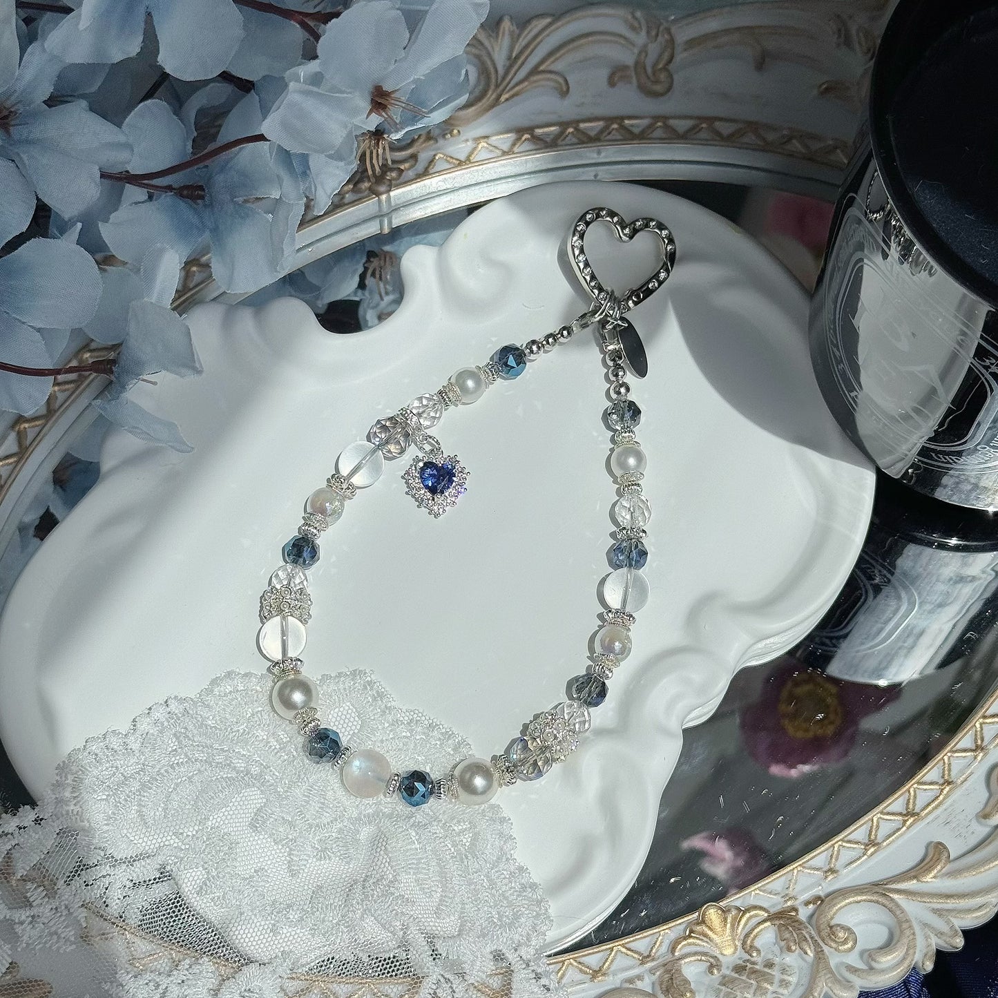 Heart of the Ocean in High Grade Clear Quartz & Blue Sheen Moonstone