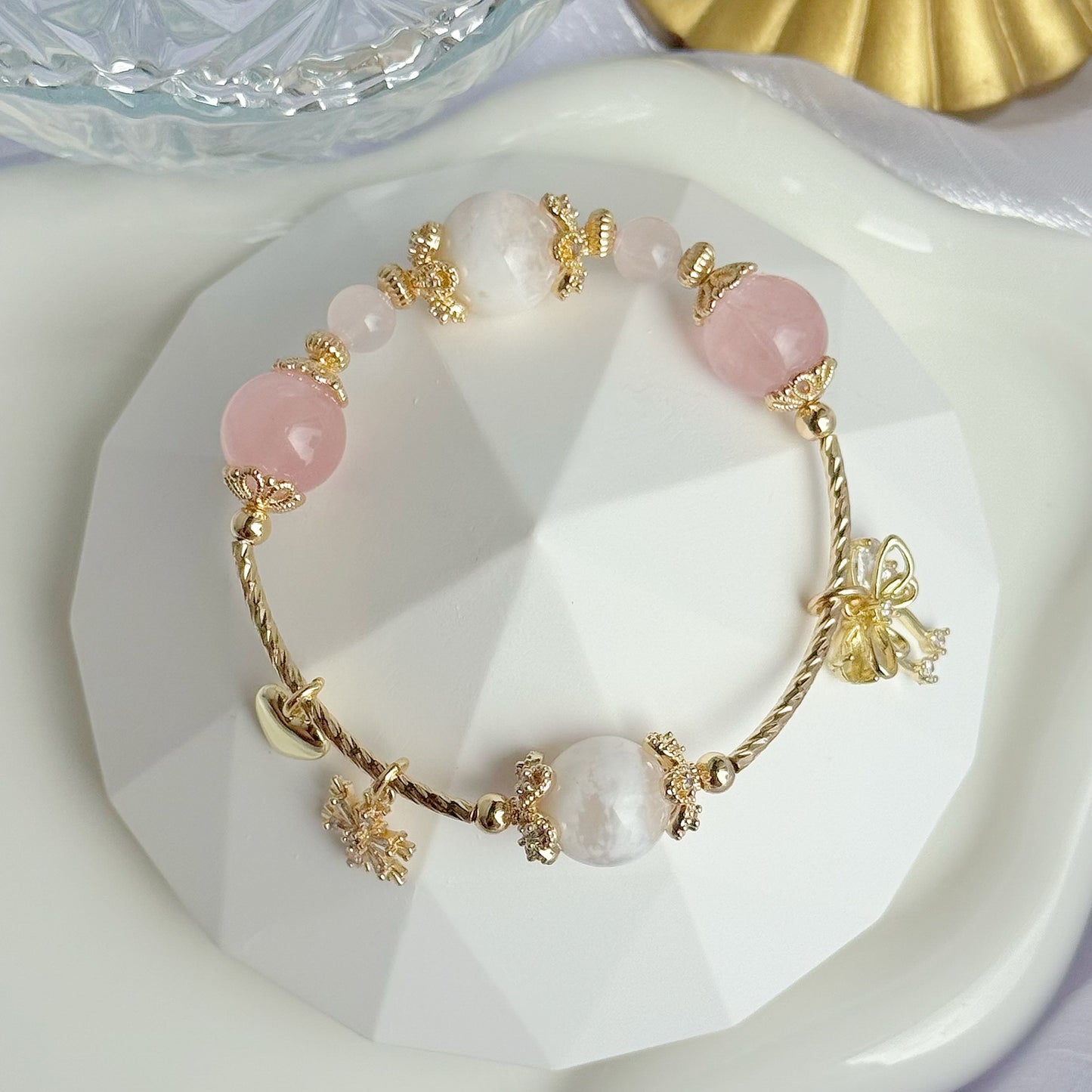 DIANA in Pink Snowflake Phantom & Madagascar Rose Quartz [ WS: 14.5 - 15cm]
