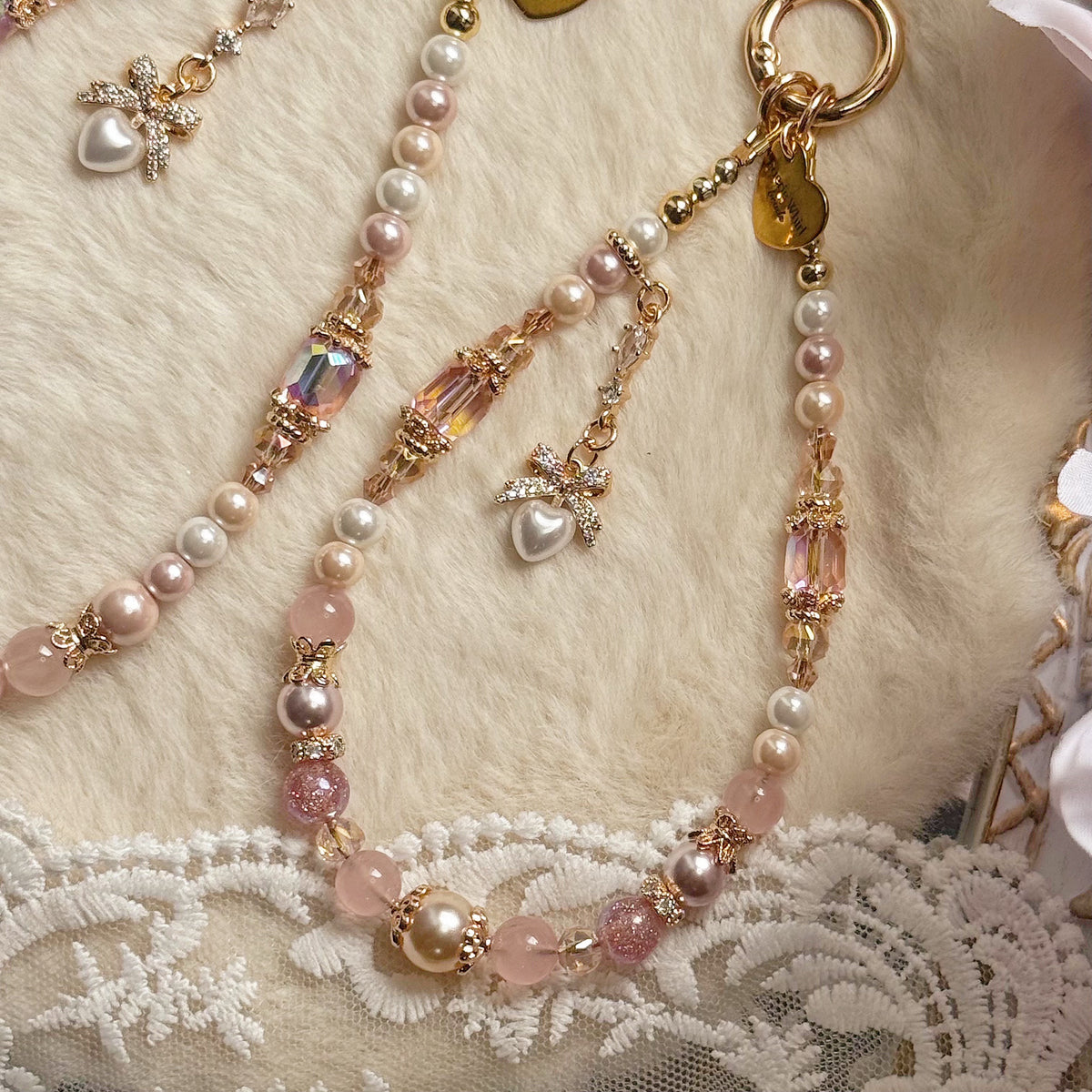 PINK MADELEINE in Rose Quartz & Mixed Faux Pearls