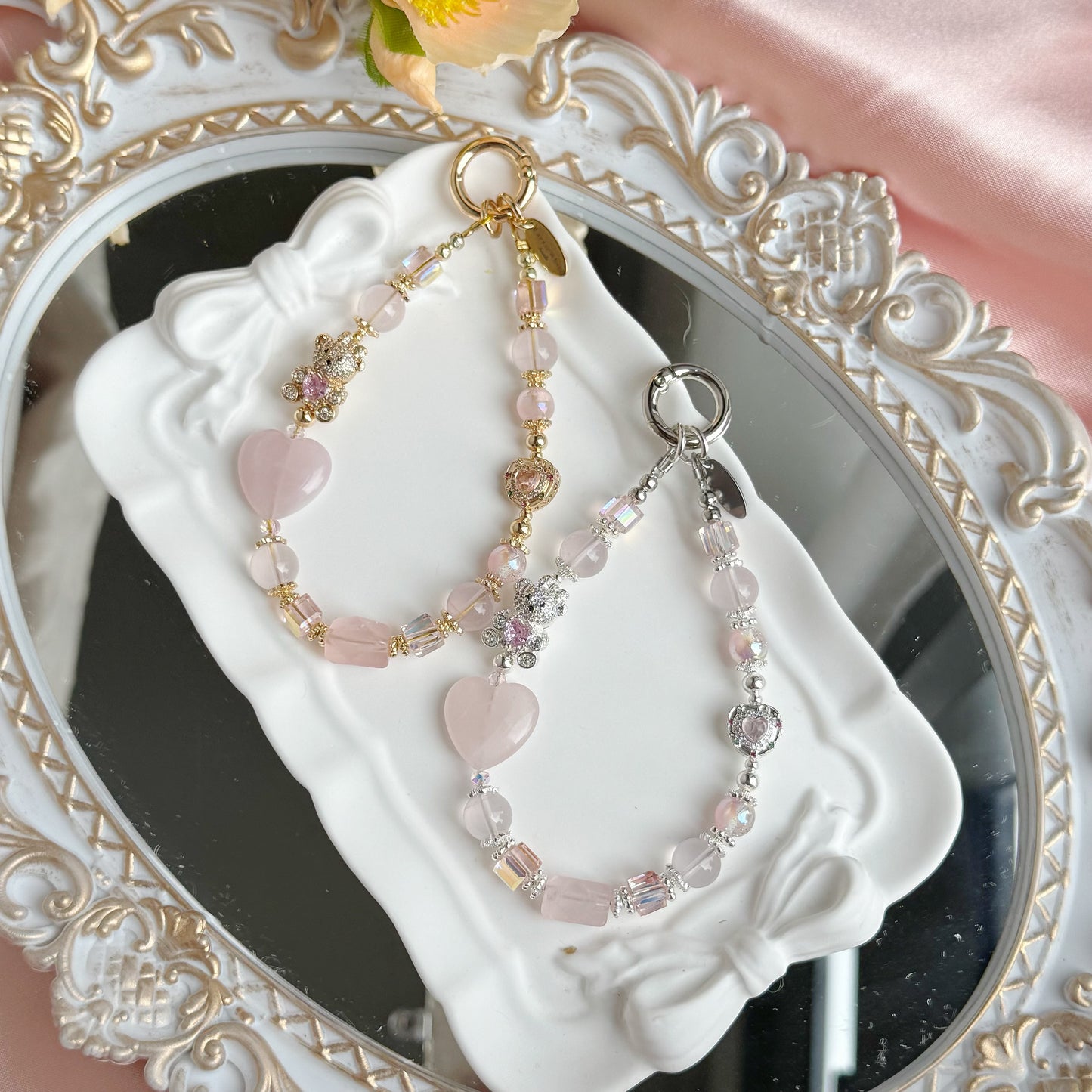[Mini: 13cm] Beary Hearty in Clear Rose Quartz