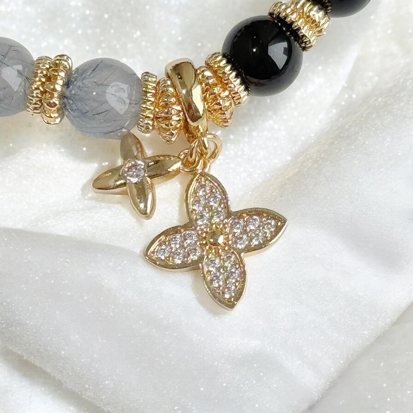 LIORA in Grey Rutile Quartz, Lavender Amethyst, Uruguay Amethyst, Lapis Lazuli, Sodalite &  Black Tourmaline [Wrist:15cm]