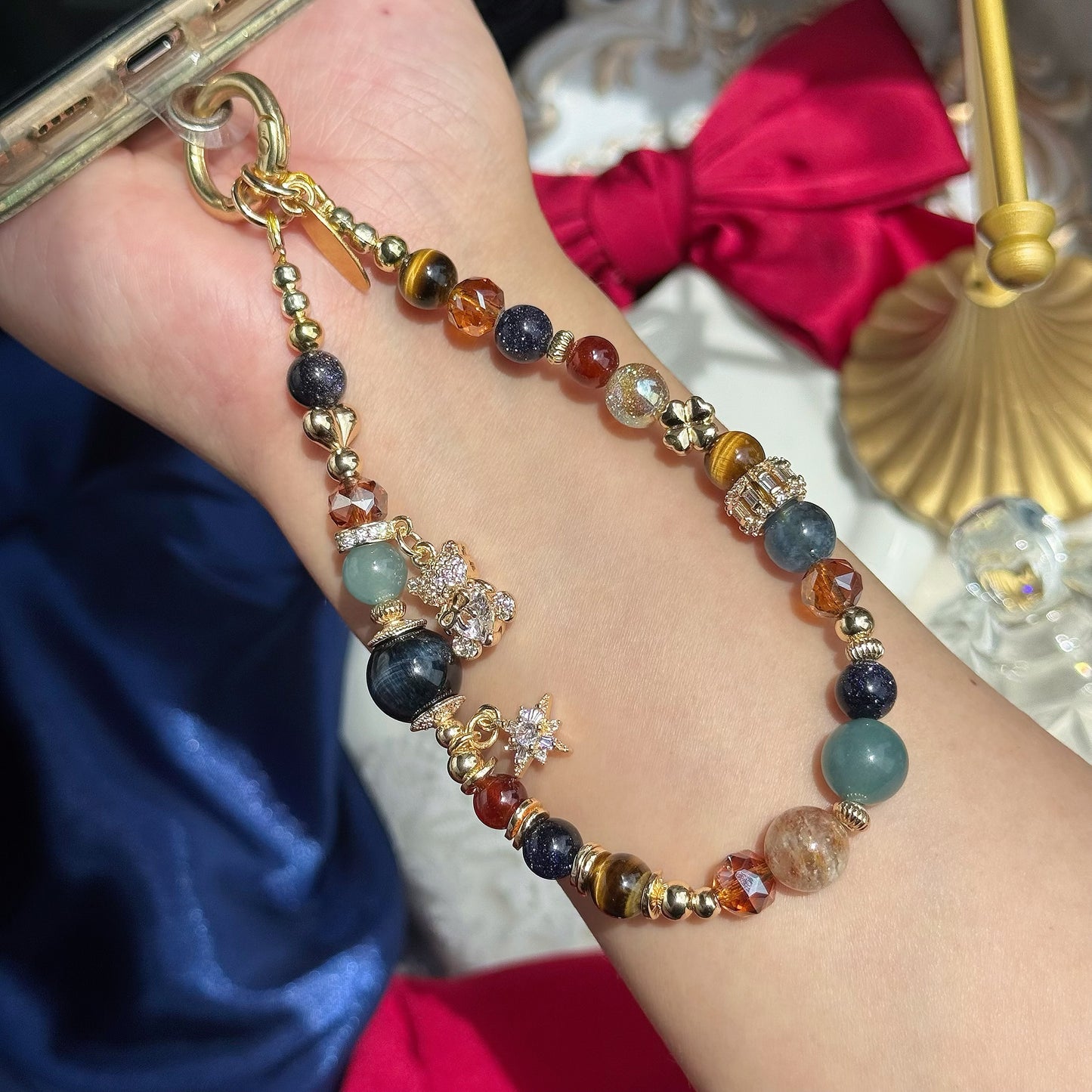 [Mini: 13cm] Ralph's Midnight Magic  in Blue/Yellow Tiger Eye, Garnet, Garden Quartz, Devil Aquamarine, Blue Sandstone& Blue-Green Chalcedony