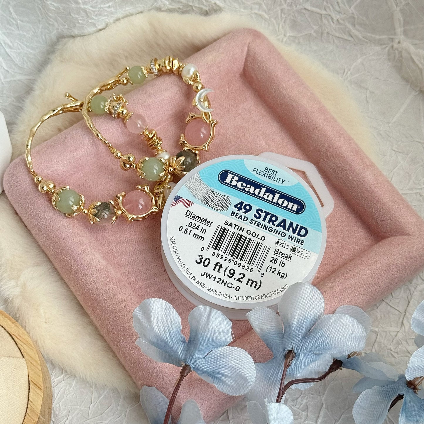 Bunny Eclipse in Rose Quartz, Green Phantom Quartz, Green Chalcedony, Freshwater Pearl, Mother of Pearl [WS: 14cm or 15cm]