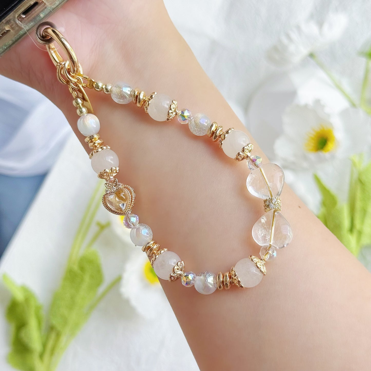 [Mini 12.5cm] Angel's Bow in White Jade & Clear Quartz
