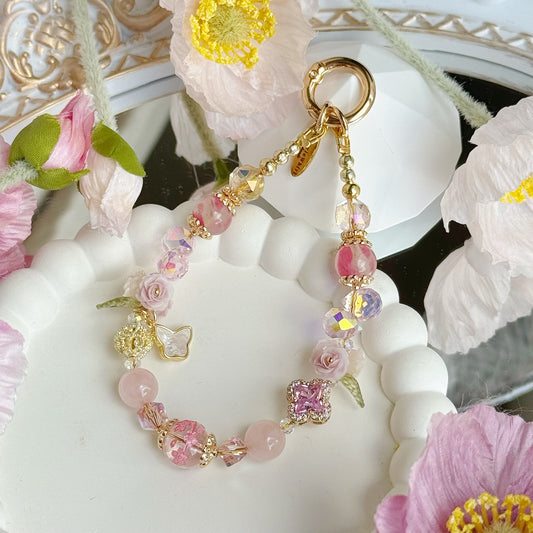 [Mini 12cm] Cherry Rose in Sakura Rhodonite, Rose Quartz & Clear Quartz