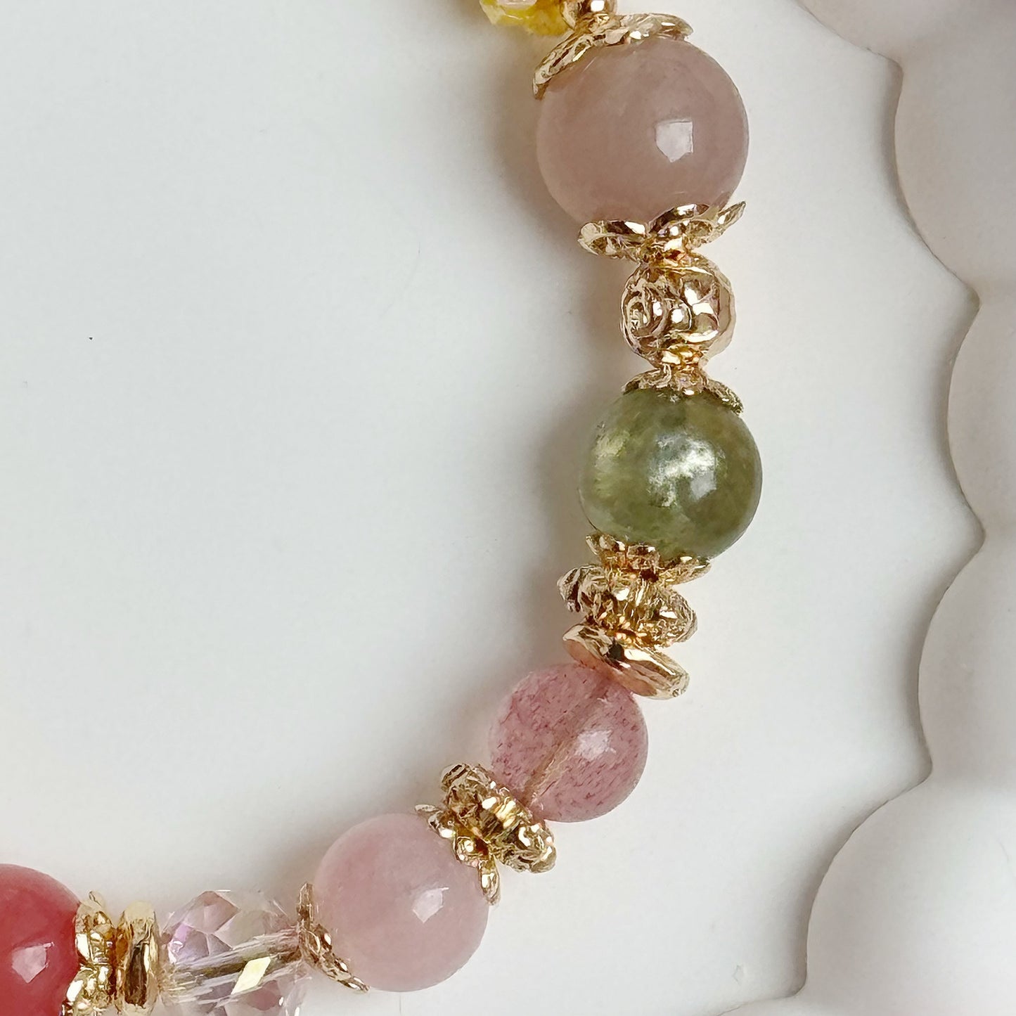 [Mini:13cm] Petal & Bloom in Rose Quartz, Strawberry Quartz, Flower Agate, Green Mica, Prehnite & Yan Yuan Agate