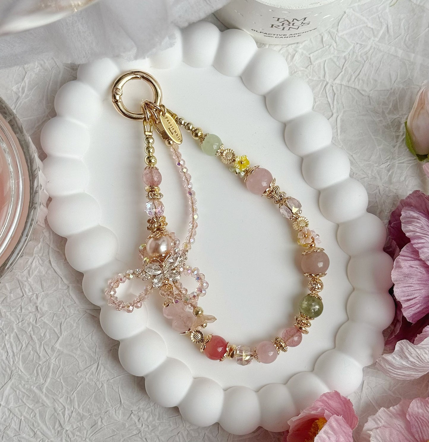 [Mini:13cm] Petal & Bloom in Rose Quartz, Strawberry Quartz, Flower Agate, Green Mica, Prehnite & Yan Yuan Agate