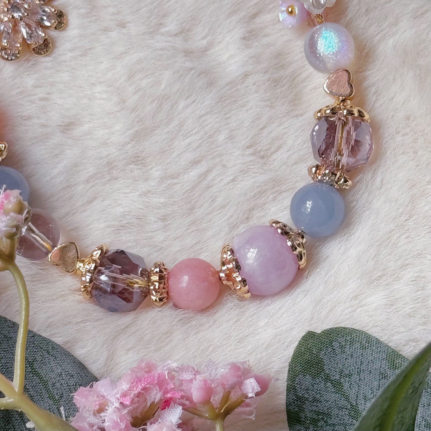 [Mini:13cm] FLUTTERBLOOM in Pink Opal, Rose Quartz, Angelite, Kunzite & Lavender Amethyst