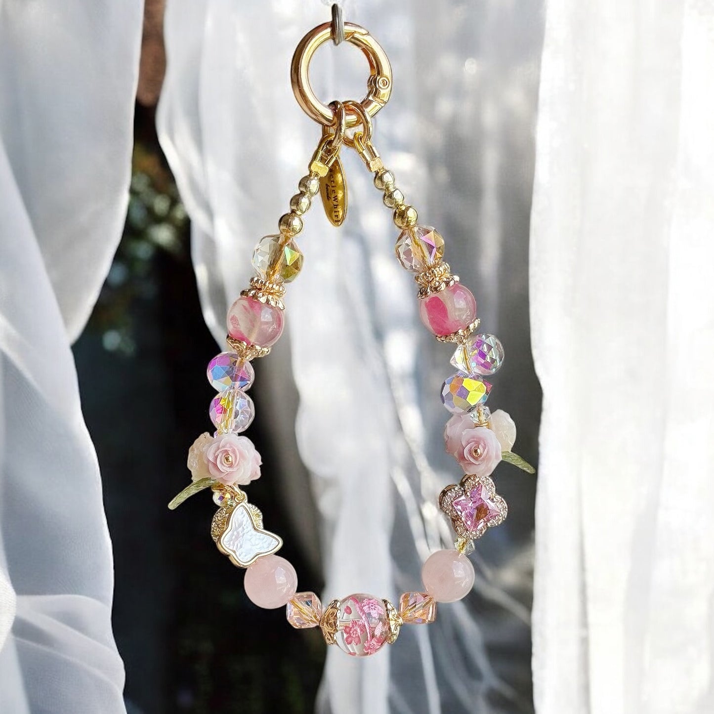 [Mini 12cm] Cherry Rose in Sakura Rhodonite, Rose Quartz & Clear Quartz