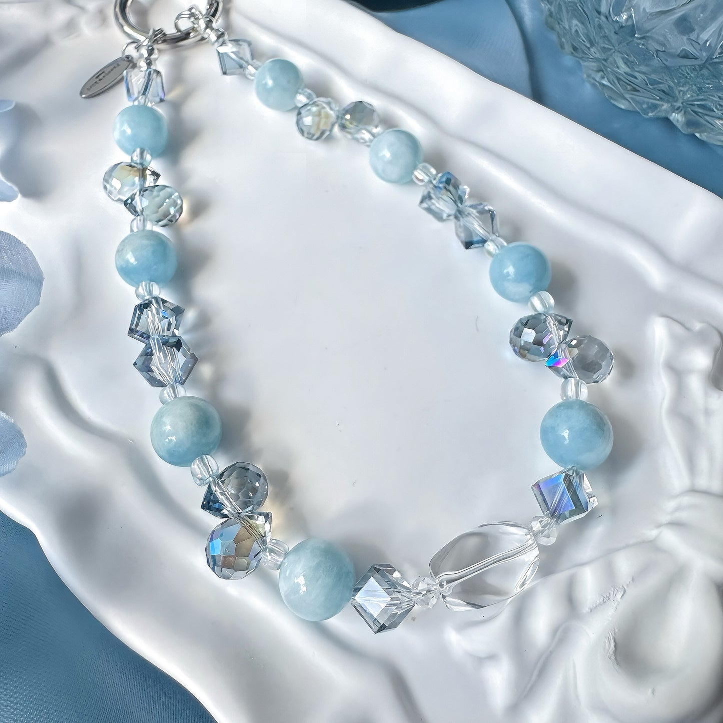 Blue Serenity in Aquamarine, Faceted Clear Quartz