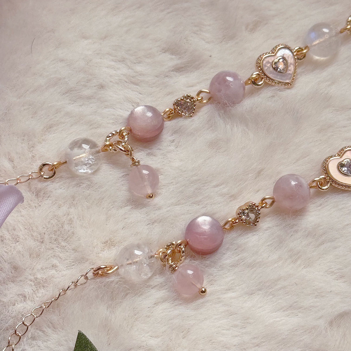 [WS: 13-18cm] HEART CUPID in Moonstone, Strawberry Quartz, Pink Lepidolite, White Snow Phantom, Freshwater Pearl & Rose Quartz