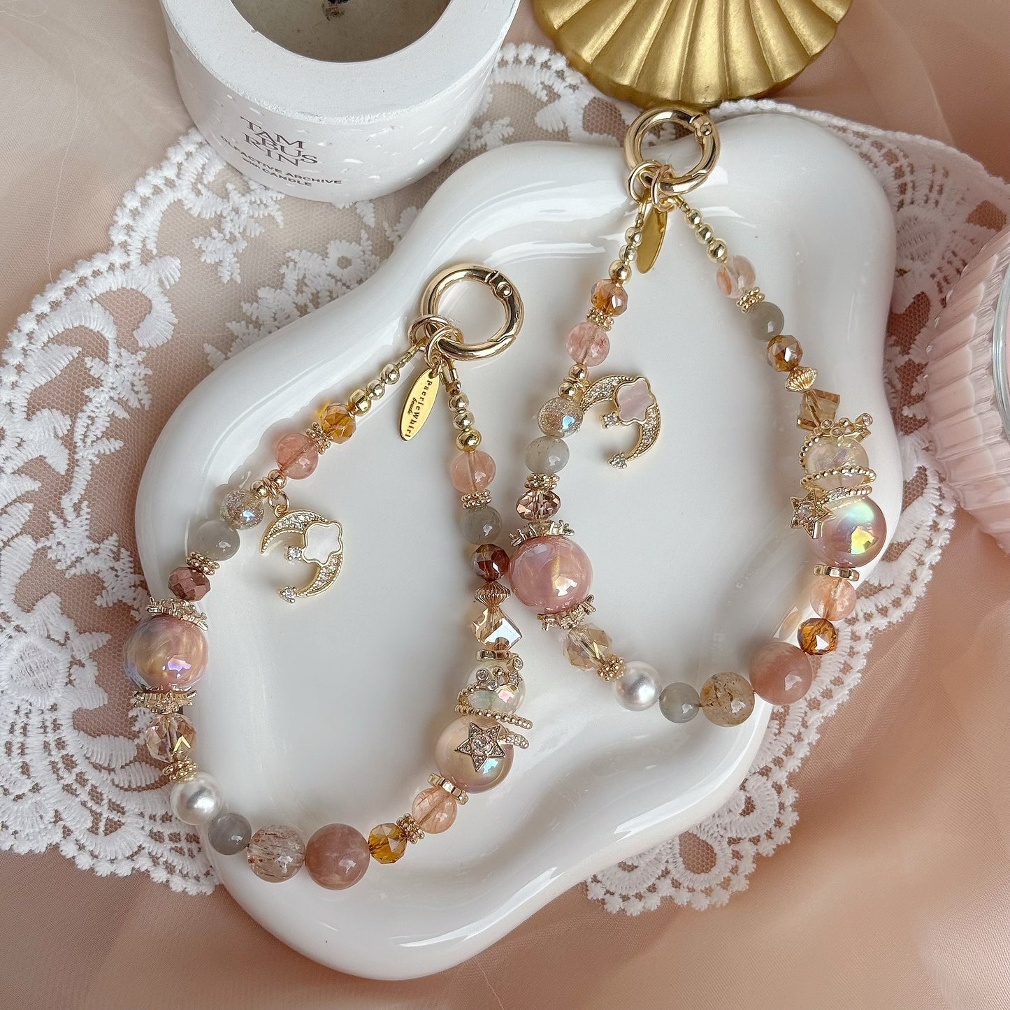 [Mini: 13.5cm] Nightshine in Red Gum Flower, Sunstone, Grey Moonstone & Black-Gold Super Seven