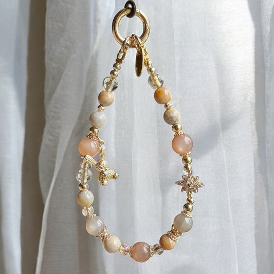 [Mini: 13cm] Peachlight Bunny in Peach Moonstone, Milk Tea Moonstone & Coral Jade