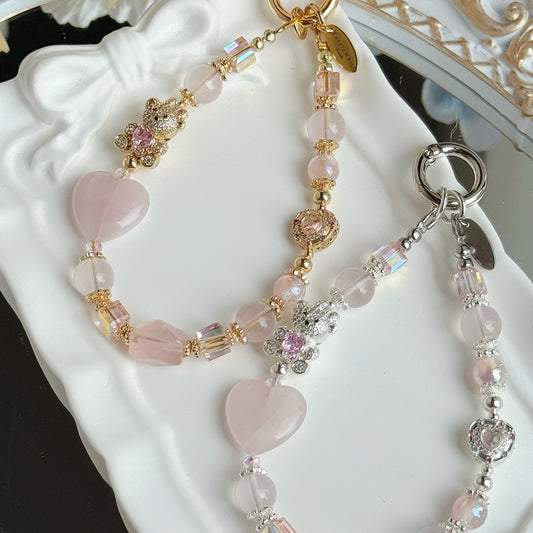 [Mini: 13cm] Beary Hearty in Clear Rose Quartz