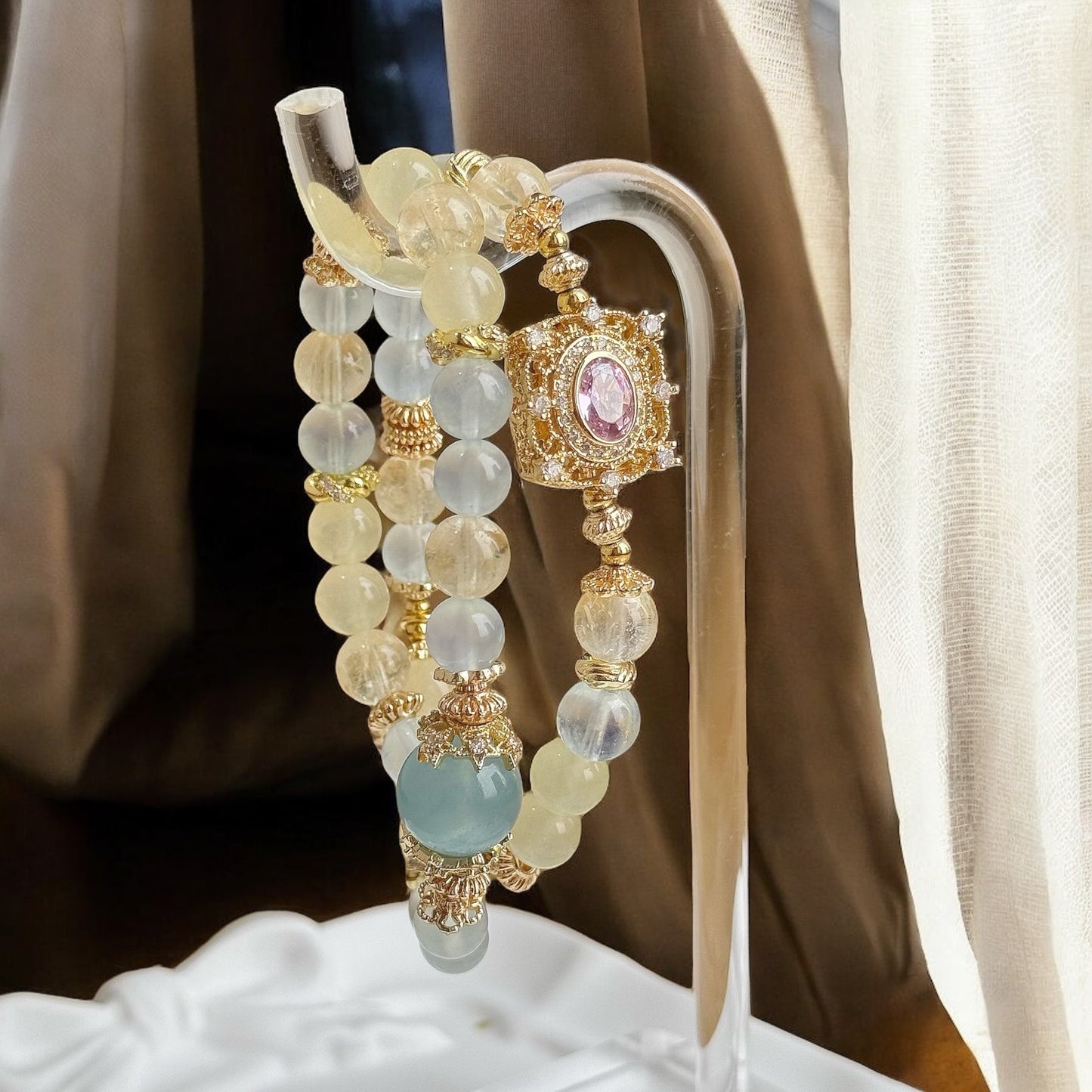 ALICE in Aquamarine, Yellow Azeztulite & Yellow Chalcedony [Wrist:15-16cm]