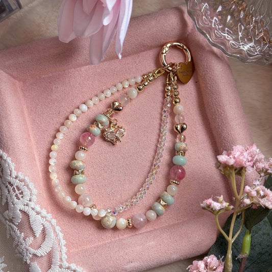 [Mini: 12cm] SWEETHEART in Aqua Terra Jasper, Sakura Rhodonite, Pink Lepidolite, Rose Quartz & Mother of Pearl