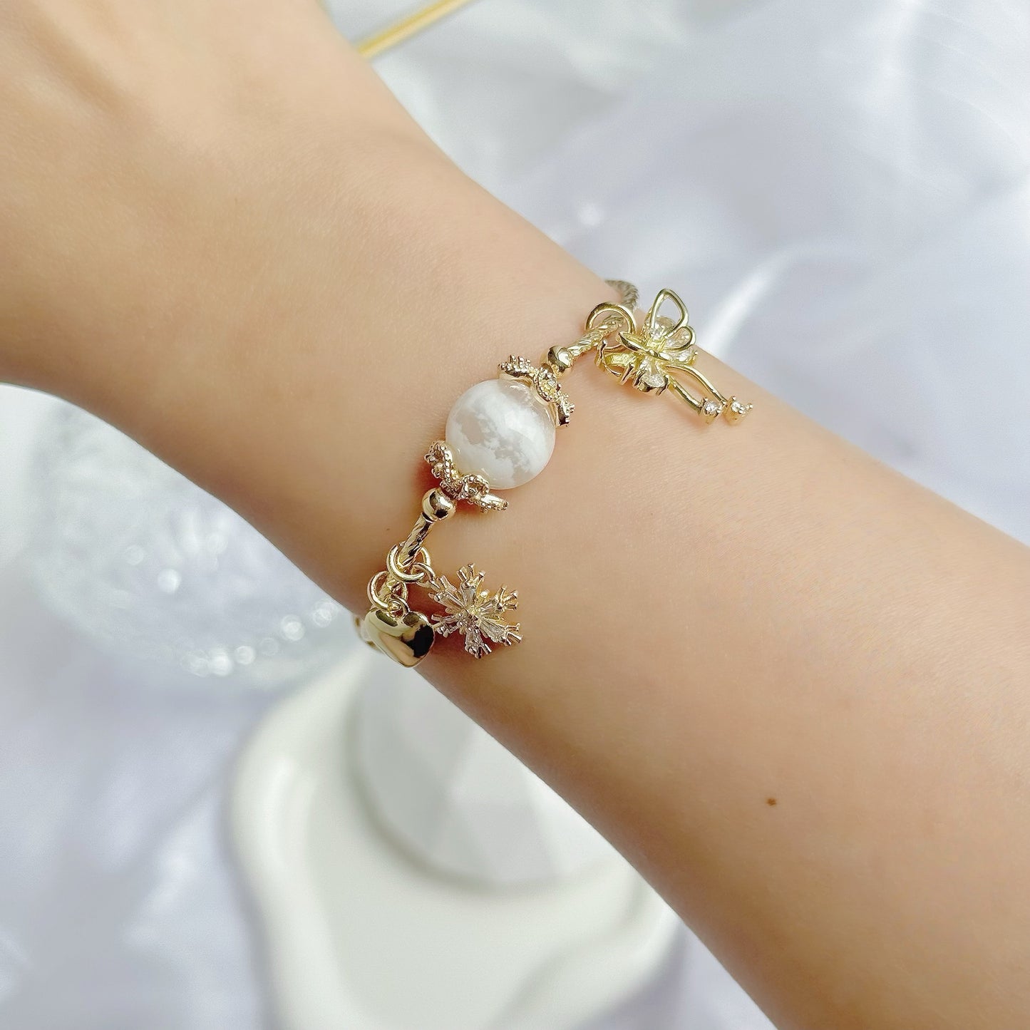 DIANA in Pink Snowflake Phantom & Madagascar Rose Quartz [ WS: 14.5 - 15cm]
