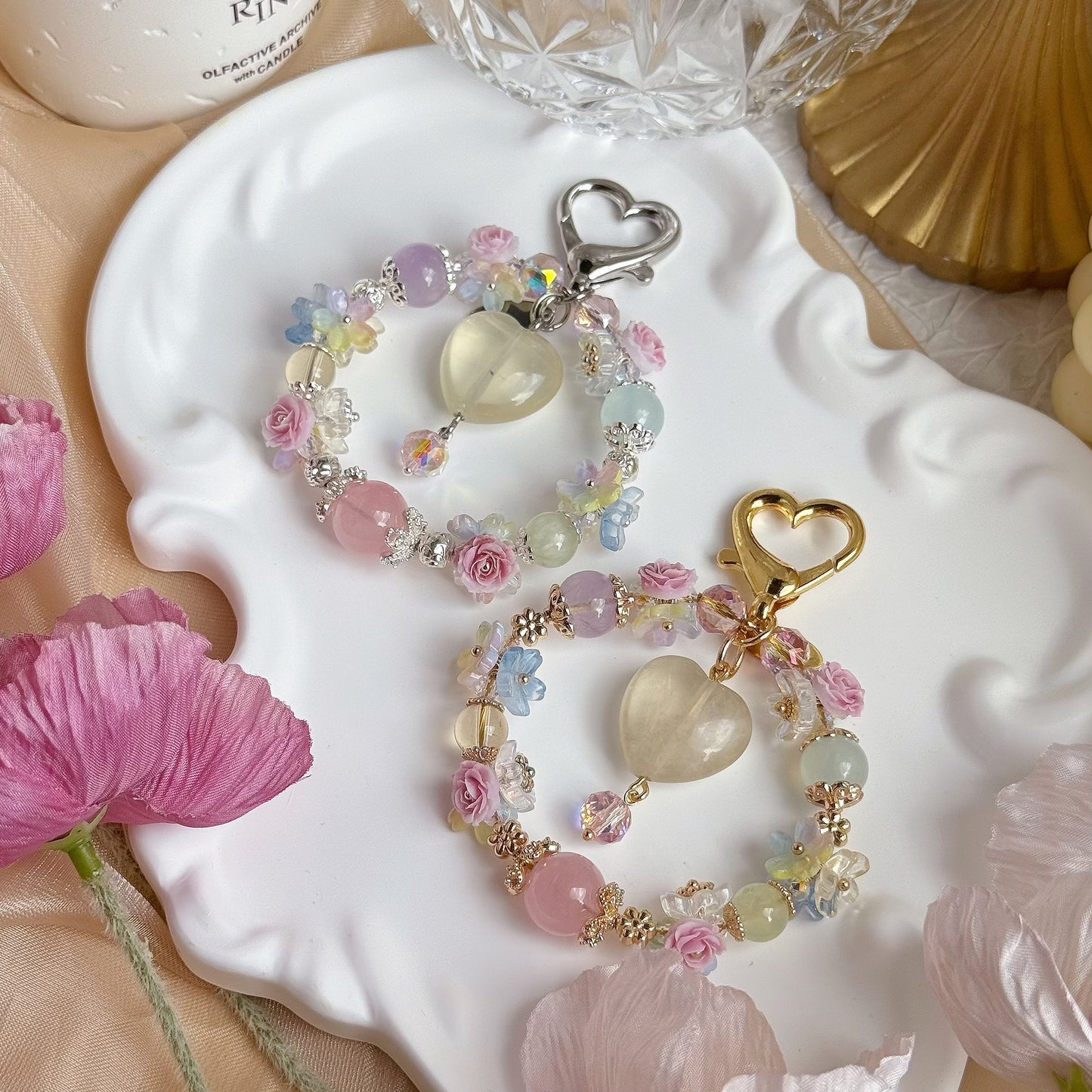 Lemon Heart Blossom in Lemon Citrine, Aquamarine, Prehnite, Rose Quartz, Brazil Citrine & Lavender Amethyst