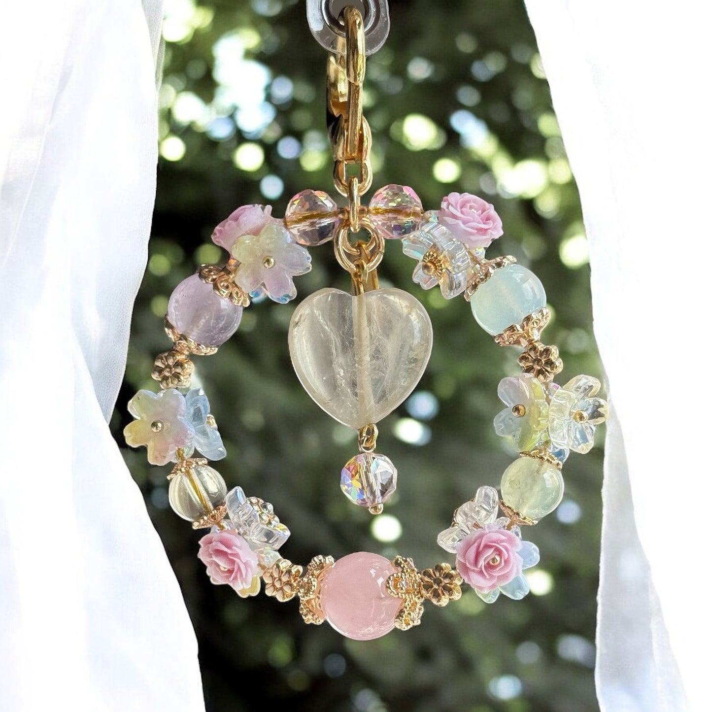 Lemon Heart Blossom in Lemon Citrine, Aquamarine, Prehnite, Rose Quartz, Brazil Citrine & Lavender Amethyst