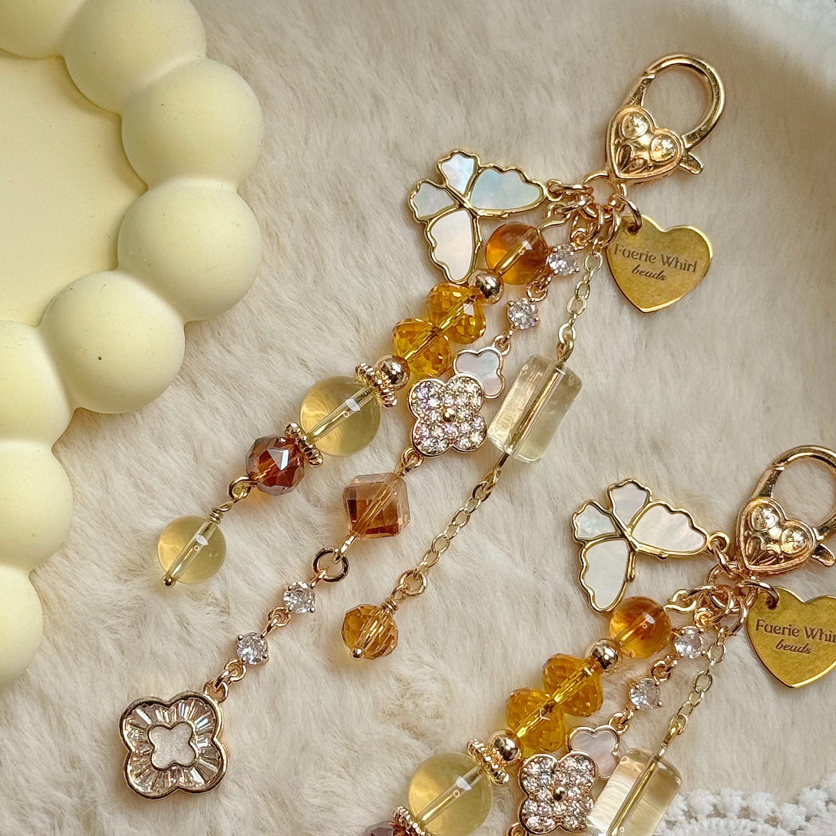 CITRINE GARDEN Dangle in Citrine & Mother of Pearl Butterfly