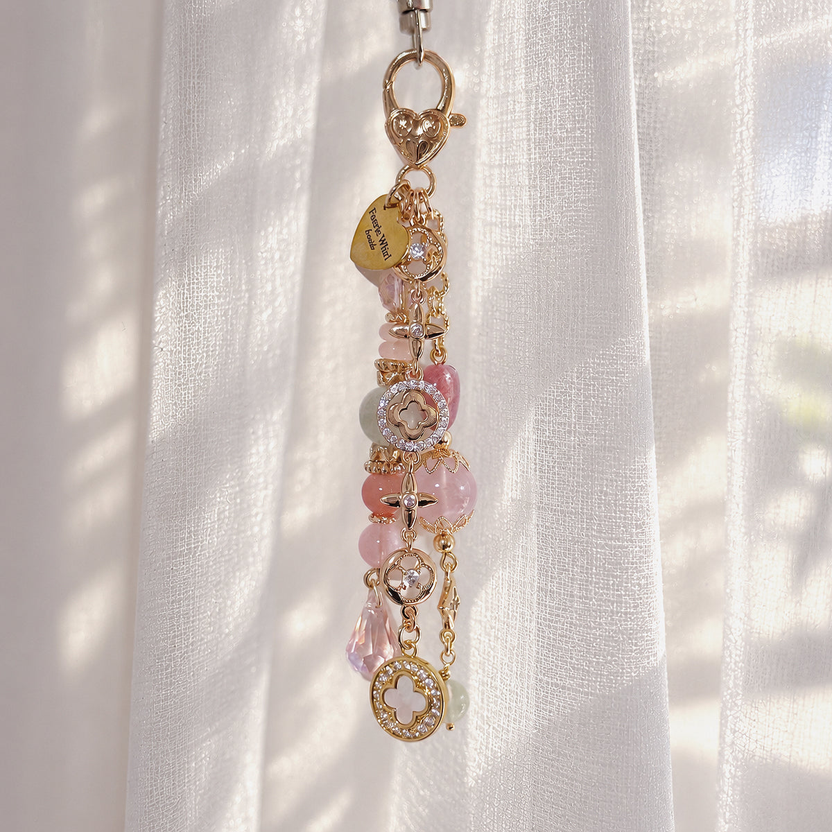 CLOVER BLOSSOM Dangle in Rose Quartz, Strawberry Quartz, Green Feather Fluorite, Prehnite & Yan Yuan Agate